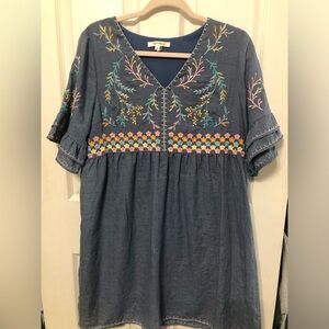 Andree bt Unit Embroidered V-Neck Blue Dress